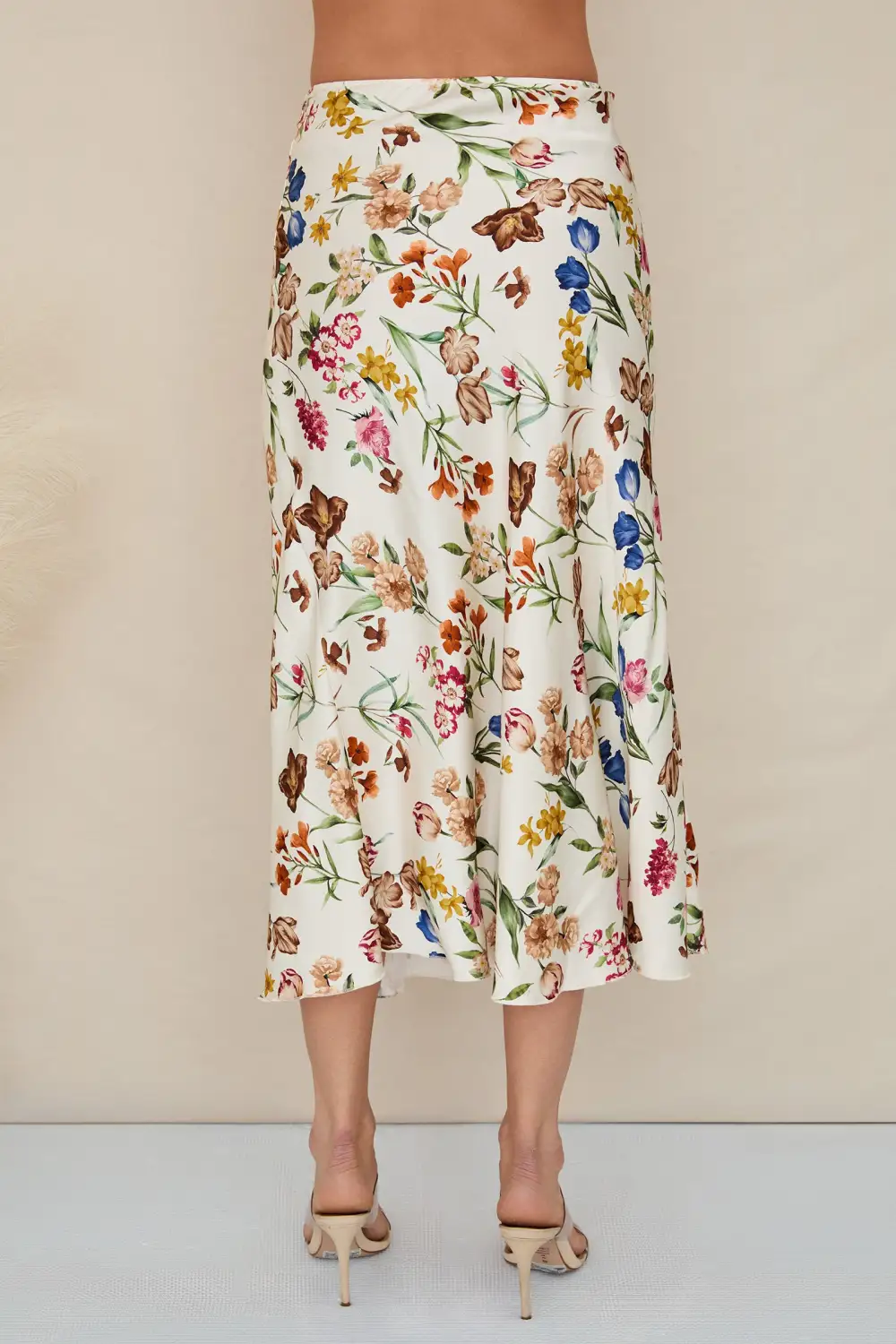Modern Silky Floral Midi Skirt
