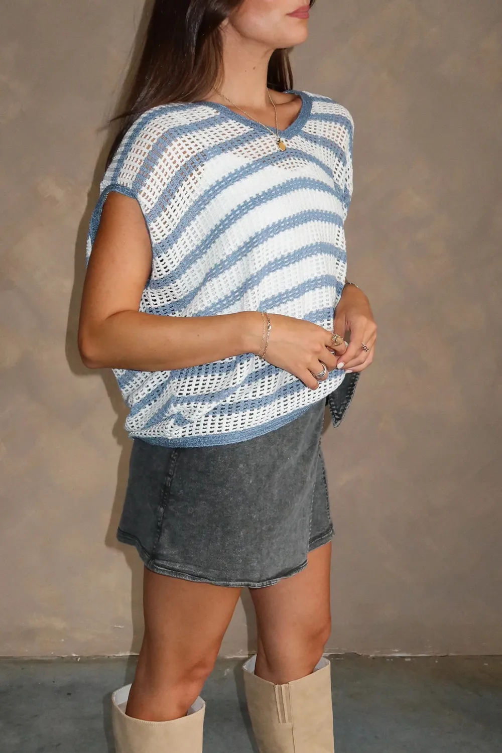 Hollow Striped Vest Top