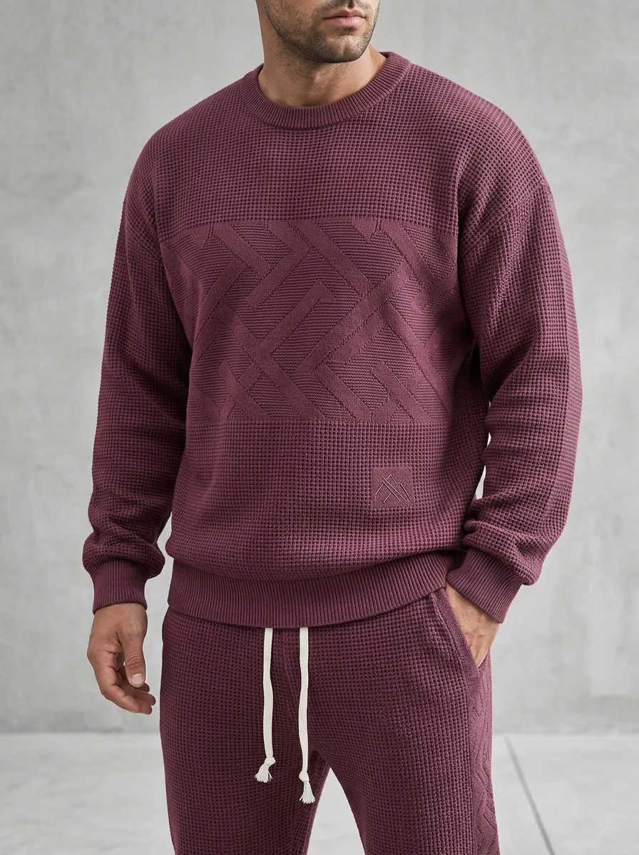 Waffle-Knit Textured-Knit Men's Knit Sweater Tracksuit Set