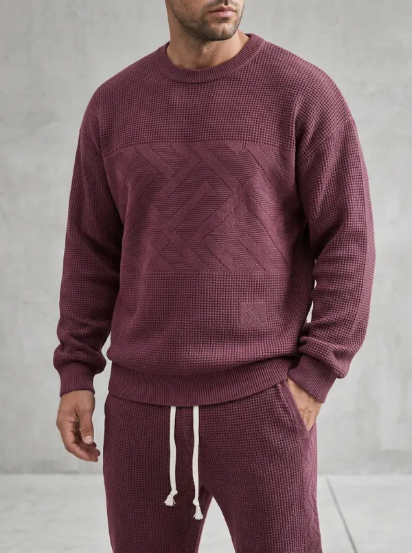 Waffle-Knit Textured-Knit Men's Knit Sweater Tracksuit Set
