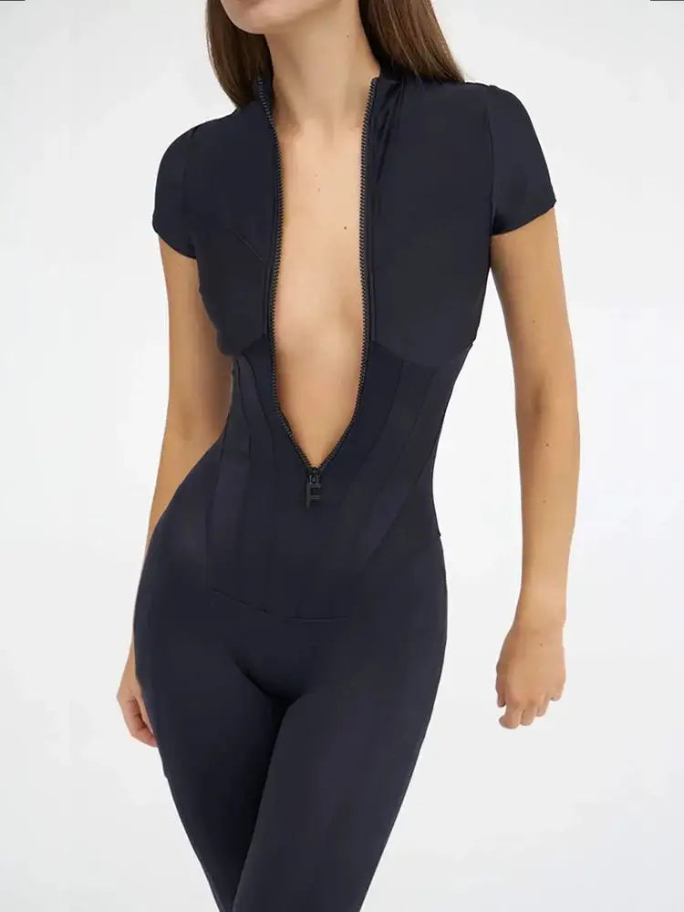 Sleek Activewear Zipped Bodysuit