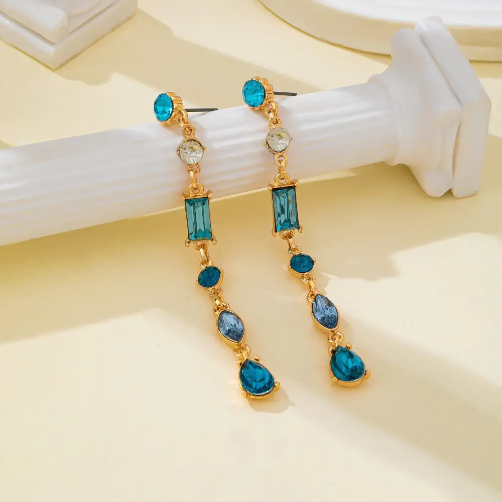 Aquamarine Geometric Crystal Linear Drop