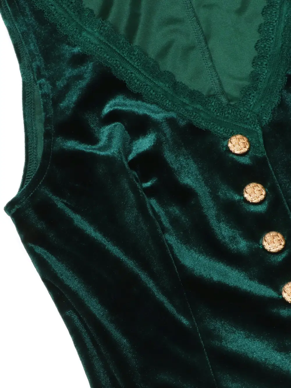 Lace Trim Velvet Button Front Top