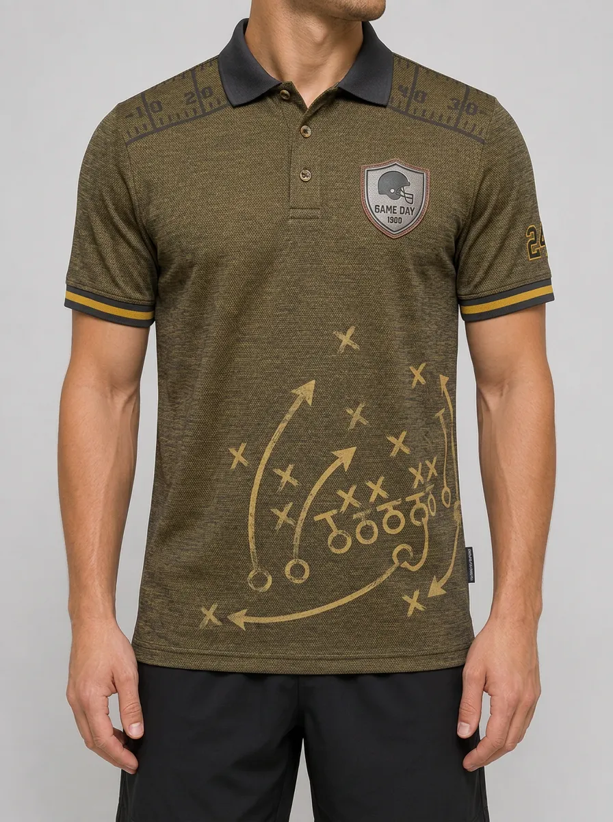 Men's American Football Game Day Playbook Printed Polo Shirt
