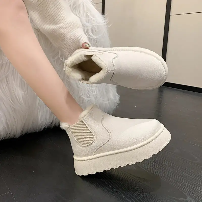Leather Plush-Lined Warm-Lined Ankle Boots