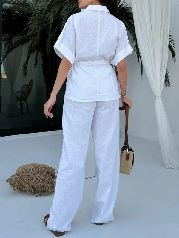 Relaxed Drawstring Blouse And Pants Set