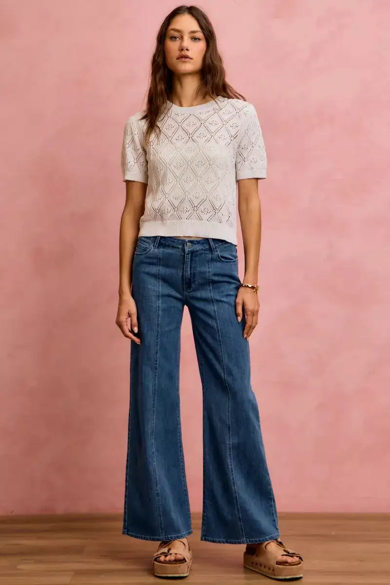 Mid Rise Seam Detail Stretch Denim Jeans