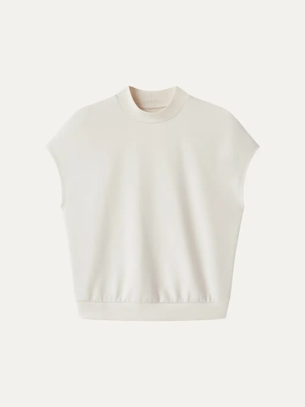 Modal Spacer Knit Mock Neck Cap Sleeve Banded Hem Top
