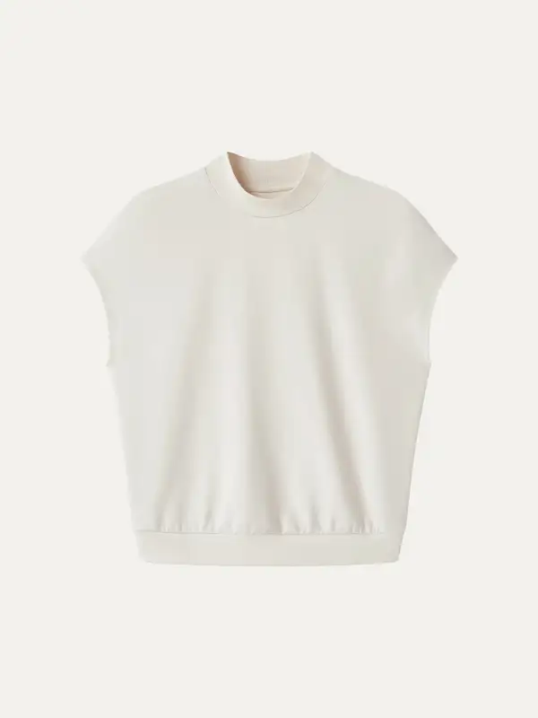 Modal Spacer Knit Mock Neck Cap Sleeve Banded Hem Top