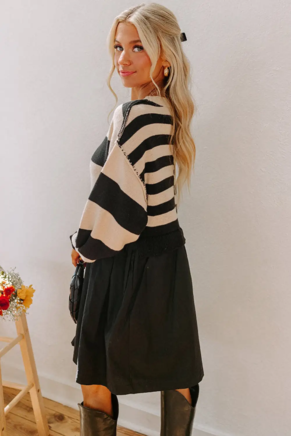 Striped Knit High Waist Sweater Dress