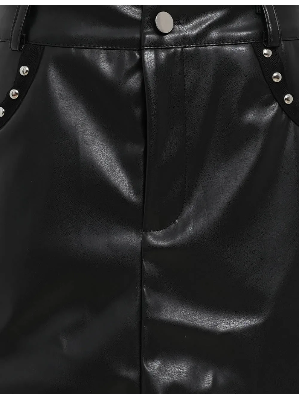 Faux Leather Metal Stud Zip Fly Pocket Mini Skirt
