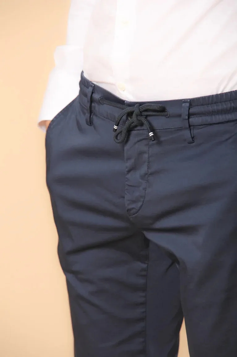 Men's  Navy Blue Twill Elastic Waist Slim Fit Trousers