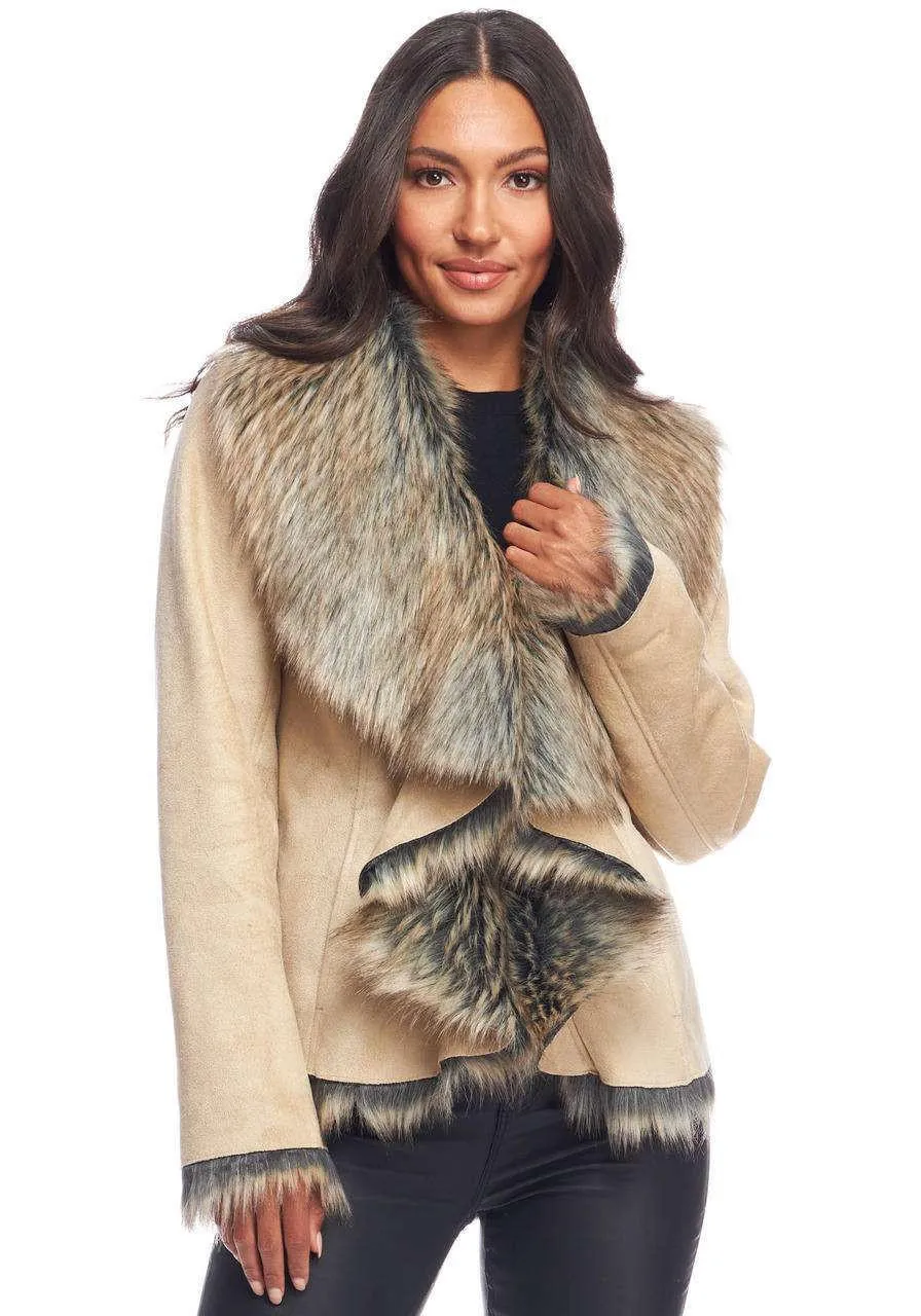 Taupe Faux Suede & Faux Fur Denali Cascade Jacket