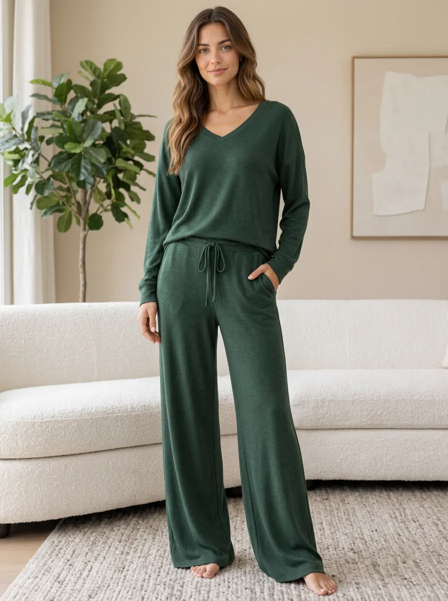 Everyday Comfort Women's V-Neck Wide Leg Pajama Set