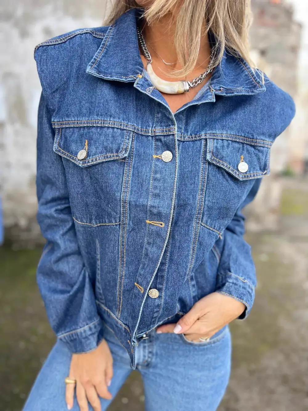 Plus Size Button Up Chest Pockets Jacket