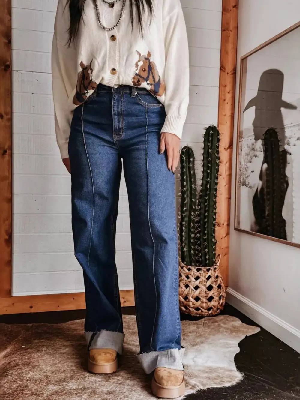 Pocketed High Waist Wide Leg Denim Jeans