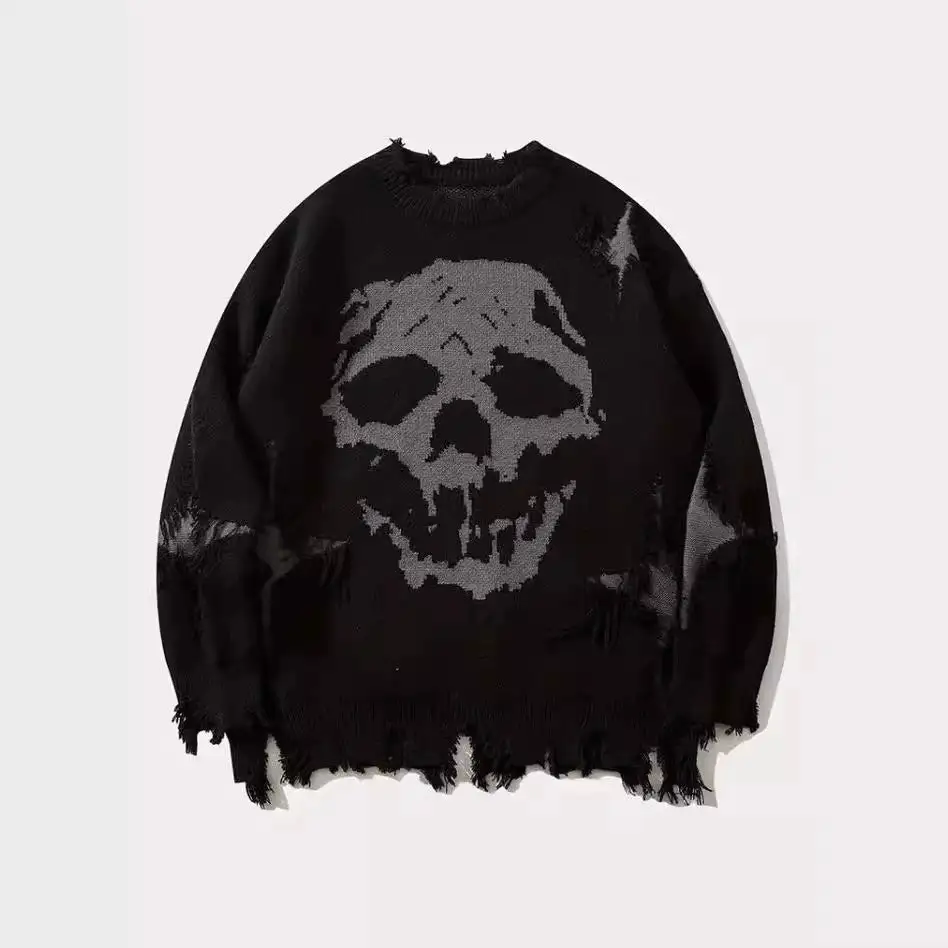 Distressed Skull Knit Sweater
