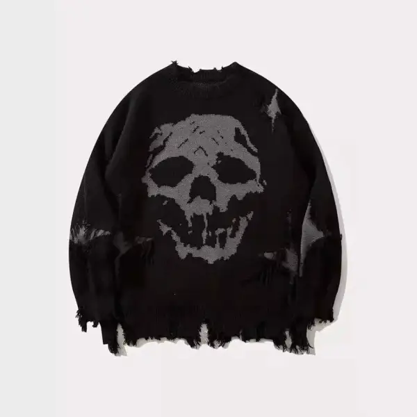 Distressed Skull Knit Sweater