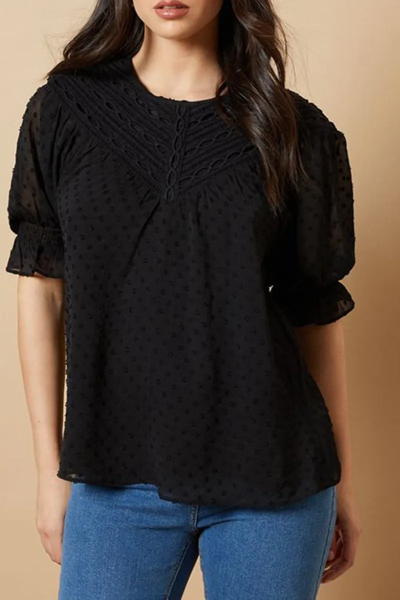 Casual Style Black Boho Top