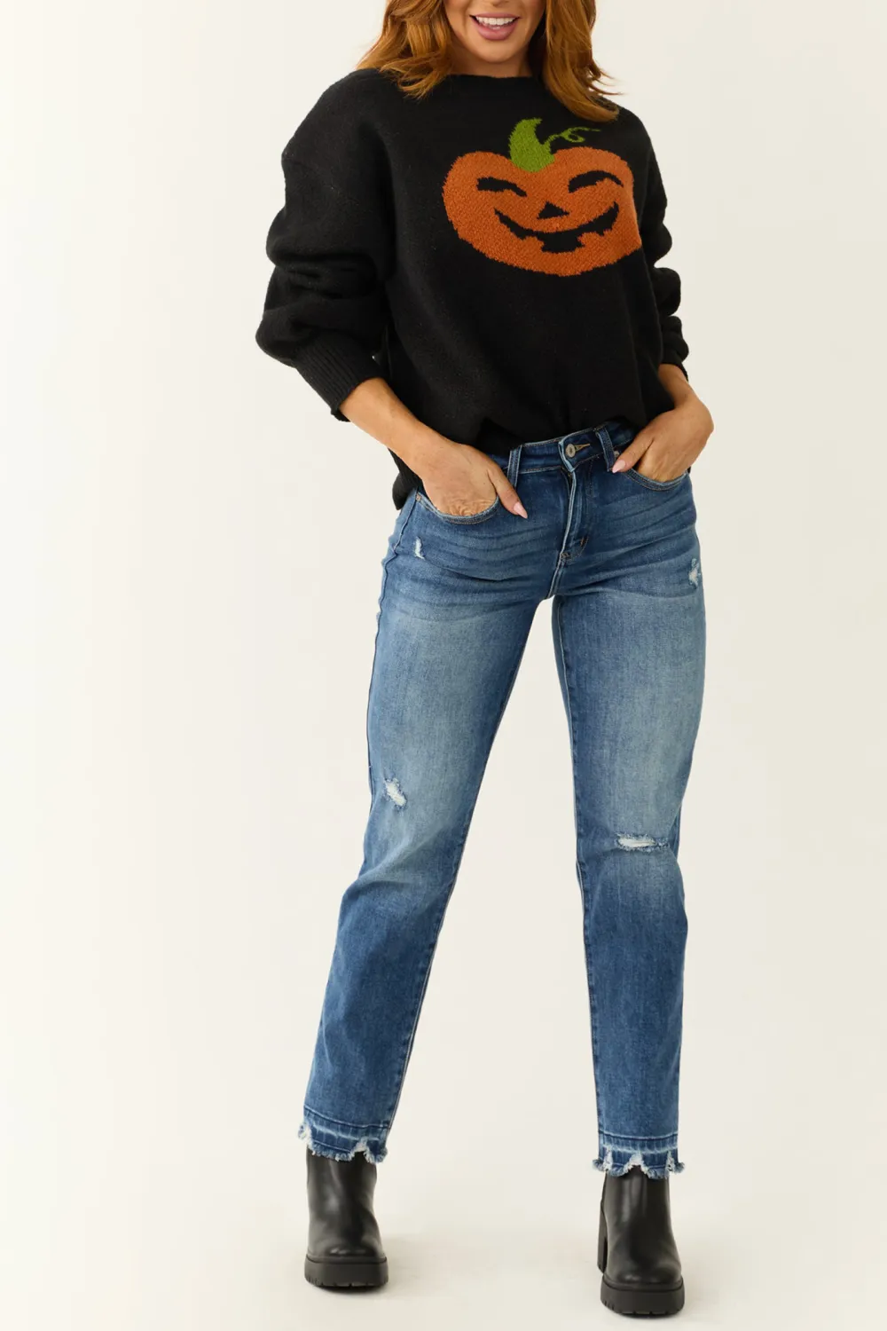 Black Pumpkin Graphic Long Sleeve Sweater