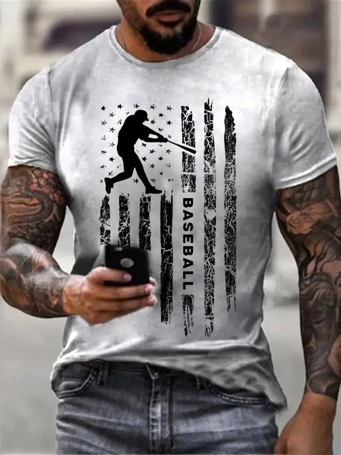 Men'S Baseball Print Short Sleeve T-Shirt