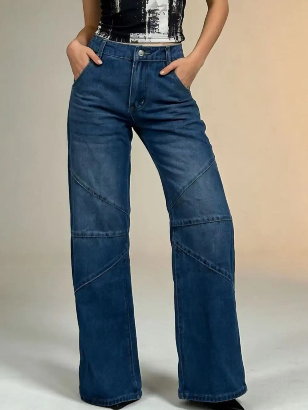 Sharp Wide Leg Denim Jeans