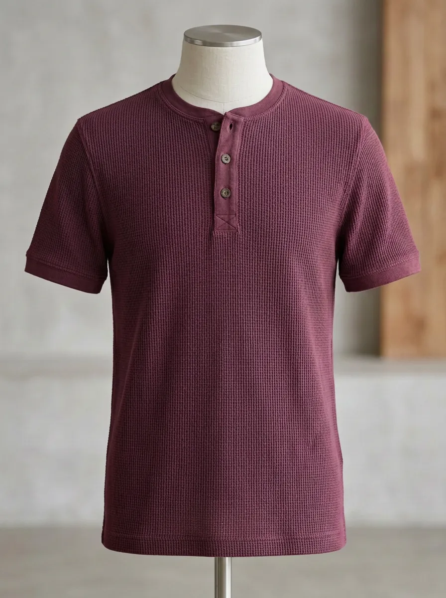 Men's Classic Waffle Knit Minimal Henley Shirt