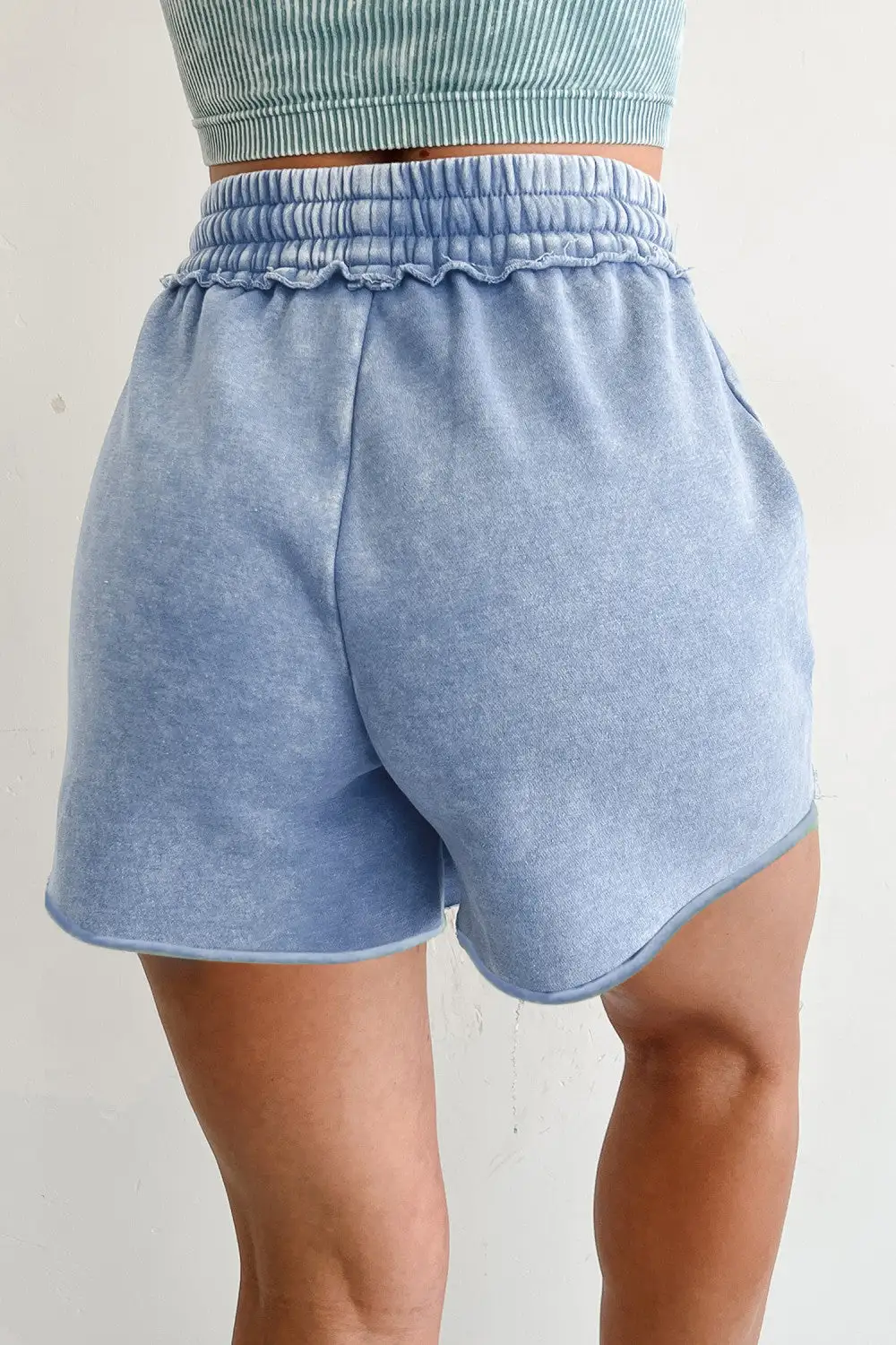 Breezy Drawstring Elastic Waist High Waist Raw Hem Shorts