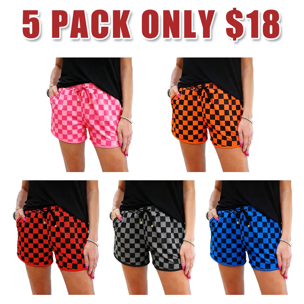 Women's Plaid Drawstring Elastic Waist Casual Shorts