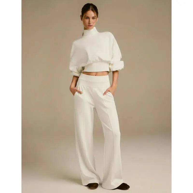 Soft And Comfortable Crewneck Sweatshirt Wide-Leg Pants Set
