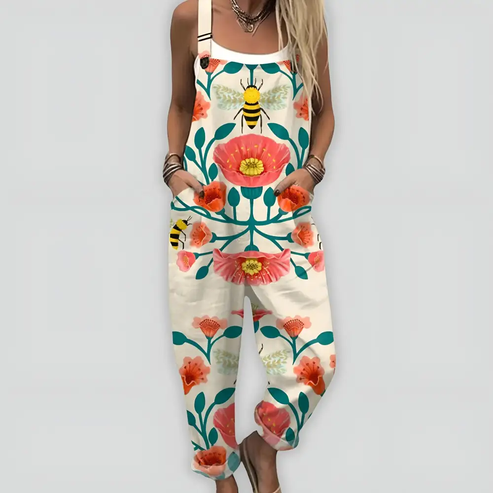 Open Weave Printed Wide Leg Jumpsuit