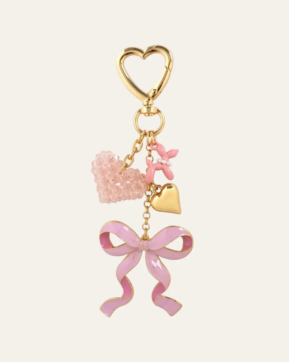 Beaded Heart Bow Bag Charm