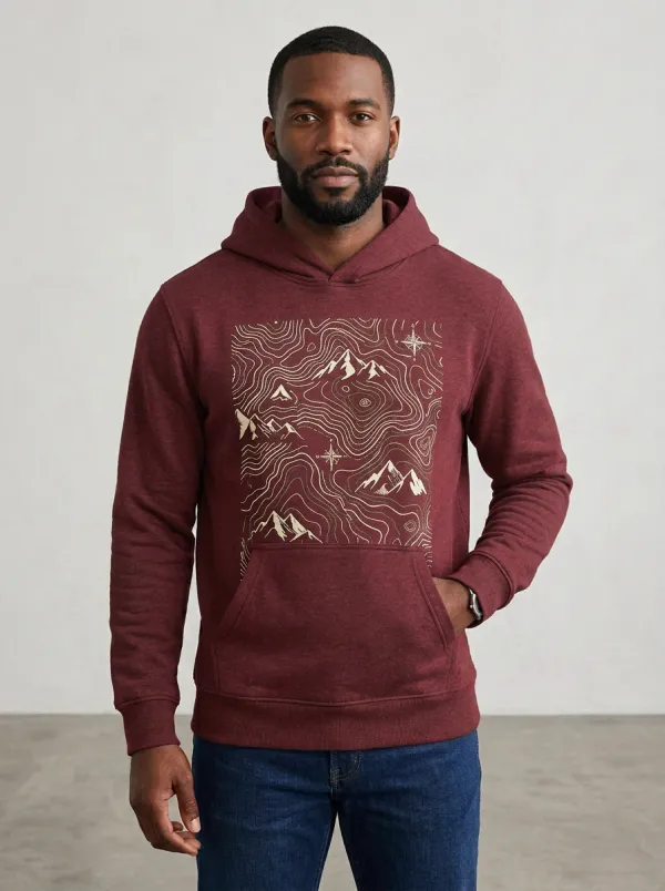 Men's Ridge Hiking Outdoor Explorer Topographic Mountain Graphic Hoodie