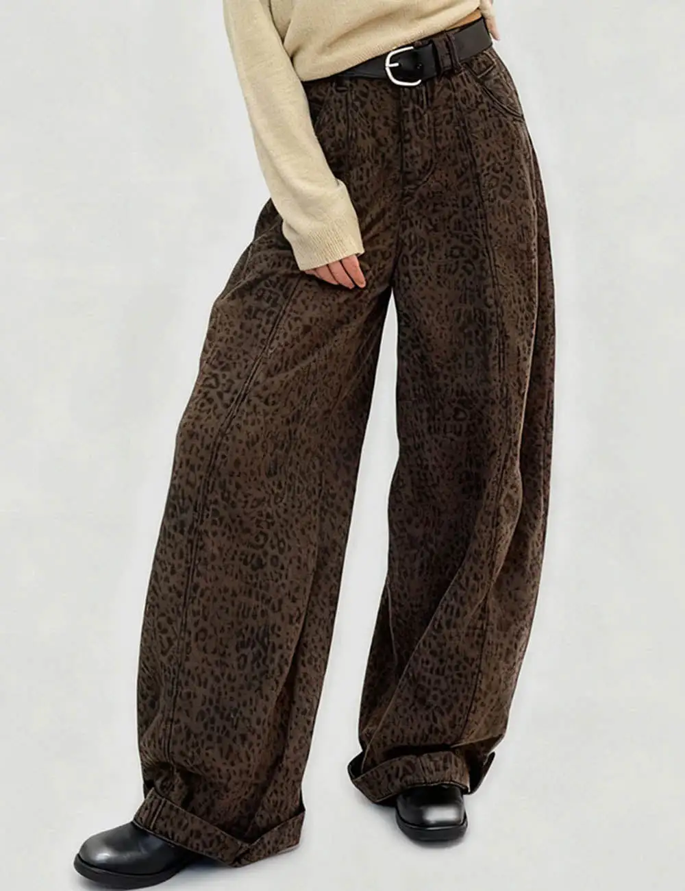 Leopard Print Brushed Wide Leg Pants