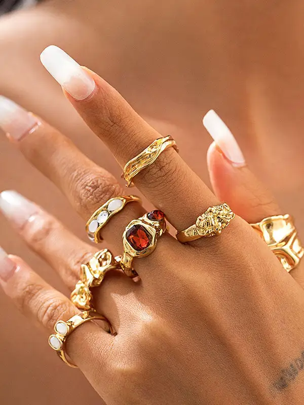 Geometric Rhinestone Alloy Urban Ring
