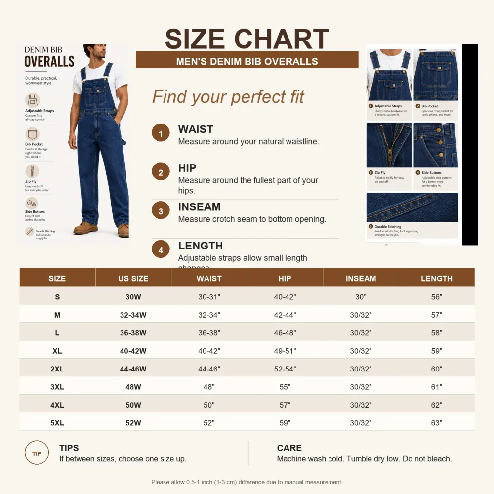Men's Denim Bib Overalls Regular Fit Workwear