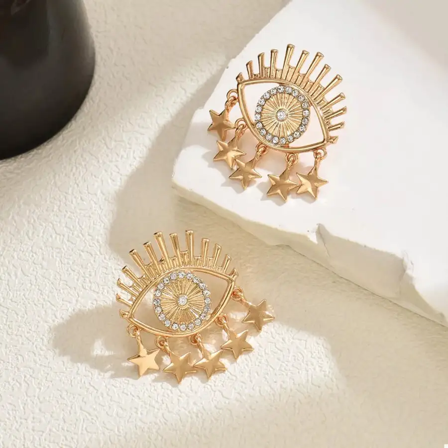 K Gold Plated Evil Eye Star Earrings