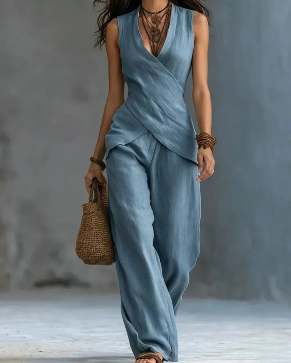 Chic V-Neck Casual Set