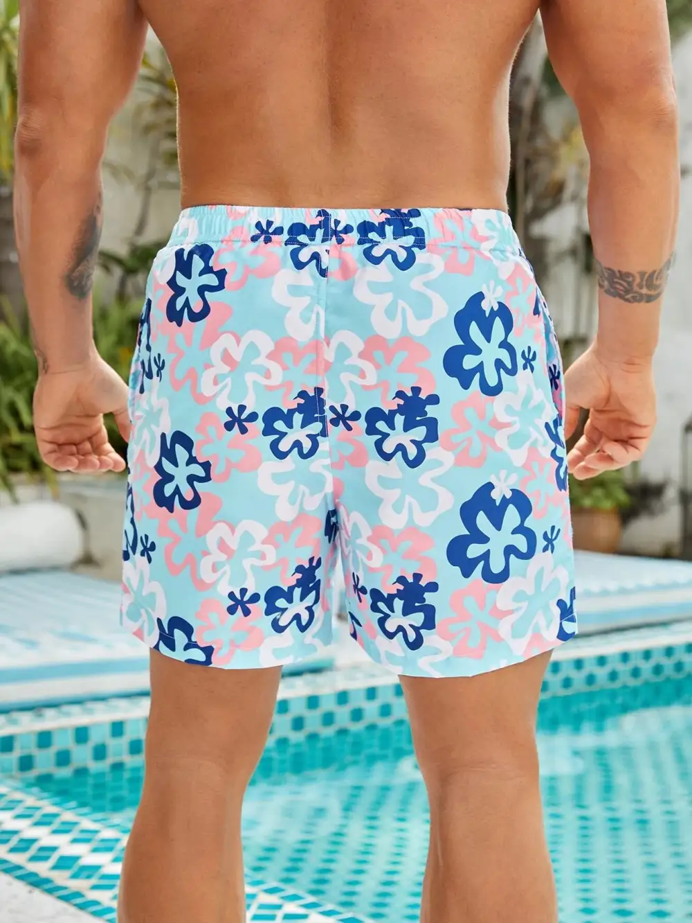 Men's Floral Drawstring Swim Trunks
