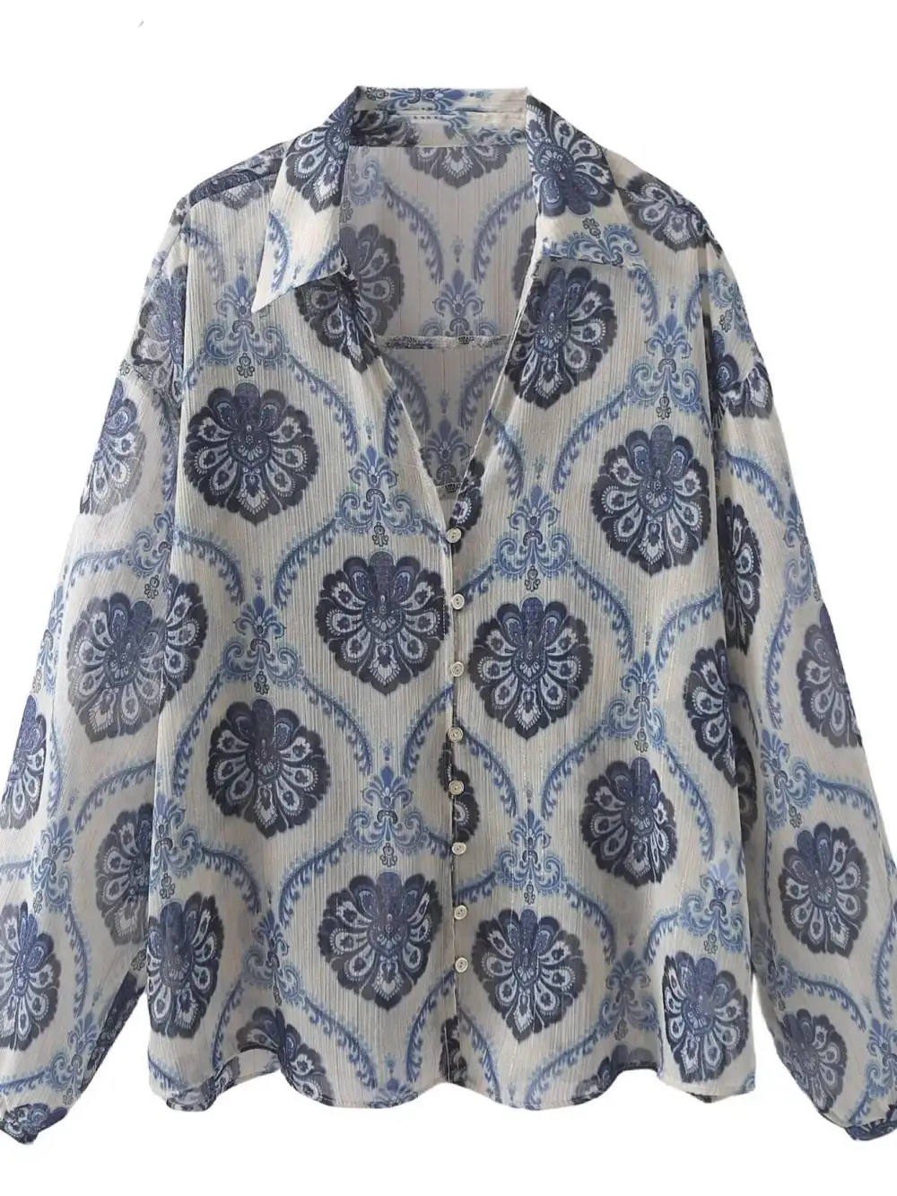 Printed Button Front Long Sleeve Dress Casual