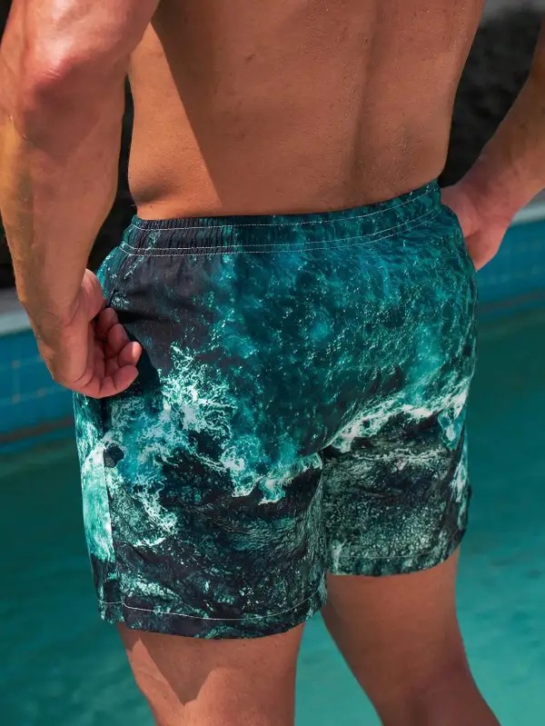 Men's Coastal Allover Print Drawstring Pocket Beach Shorts