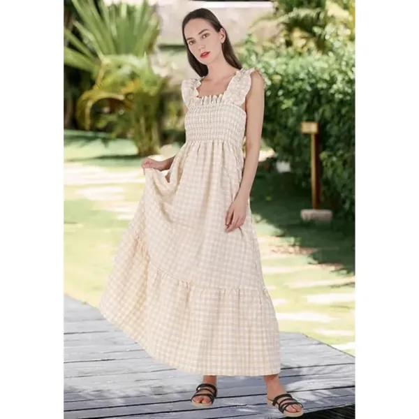 Women's Retro Plaid Smocked Dress