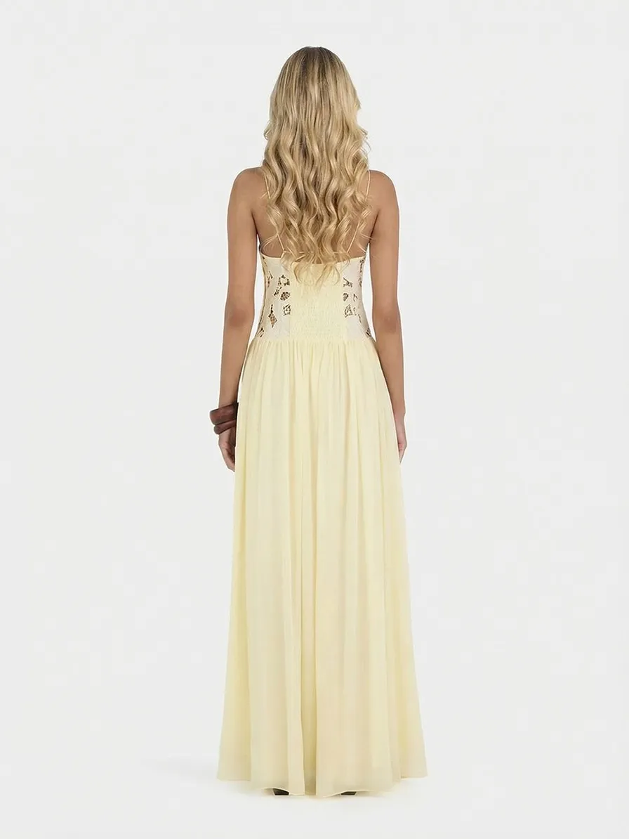 Lace Spaghetti Strap Floral Maxi Dress