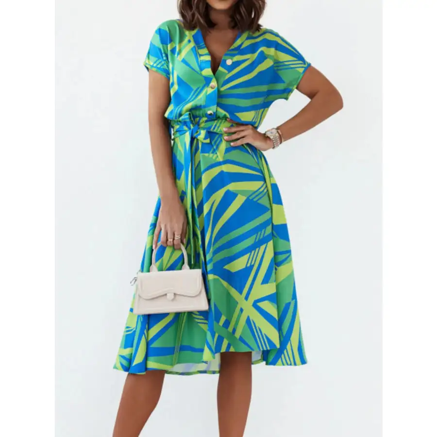 Button Front Midi Dress with Belt