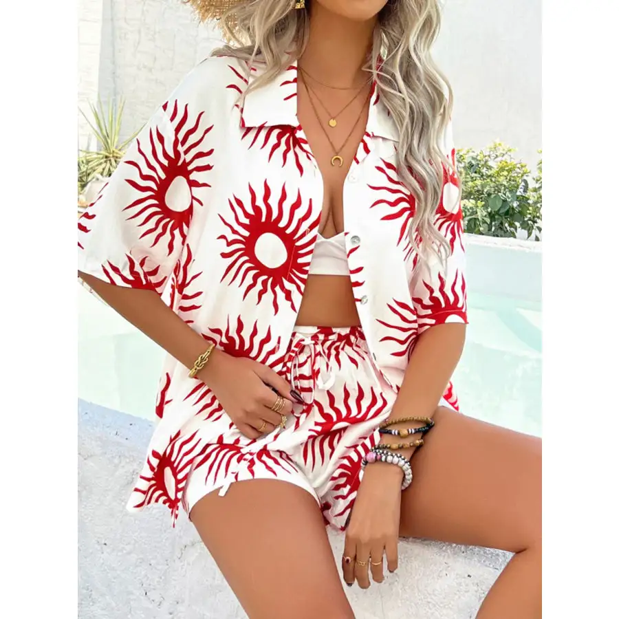 Printed Collared Neck Half Sleeve Top and Shorts Set