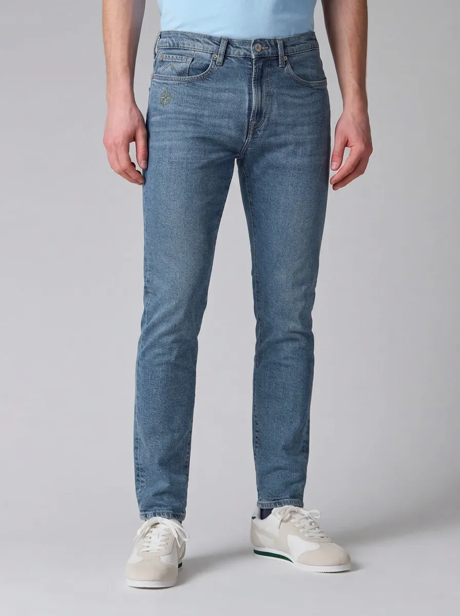 Men's Classic Comfort Star Embroidered Stretch Denim Jeans