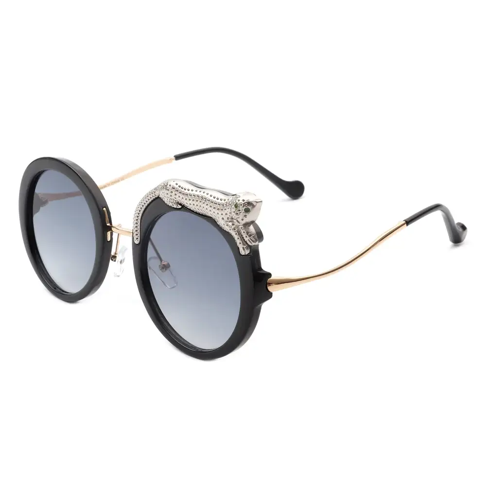 Ribbed Round Frame Sunglasses