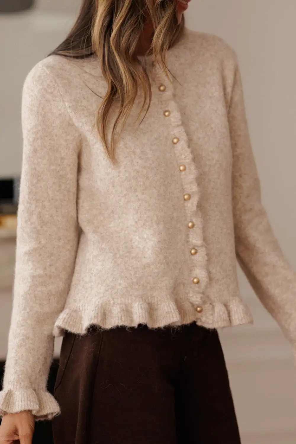 Ruffle Trim Button Cardigan
