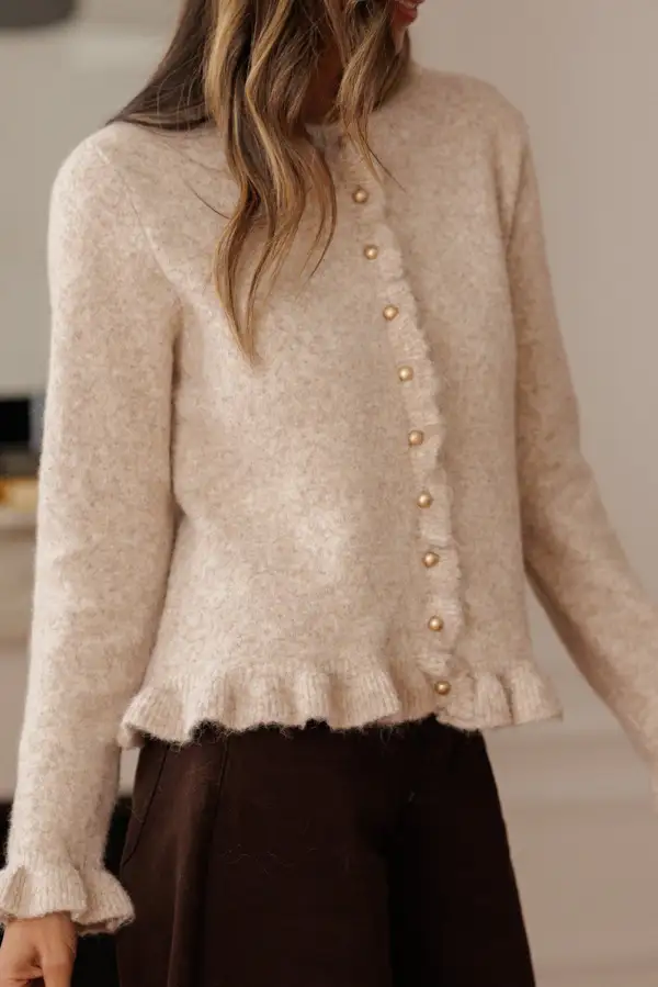 Ruffle Trim Button Cardigan