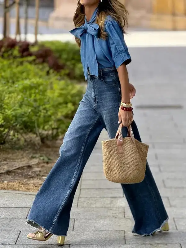 Ombre High Waist Straight Leg Seamed Jeans